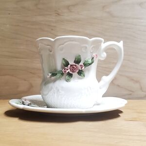 Floral White Teacup and Saucer Set